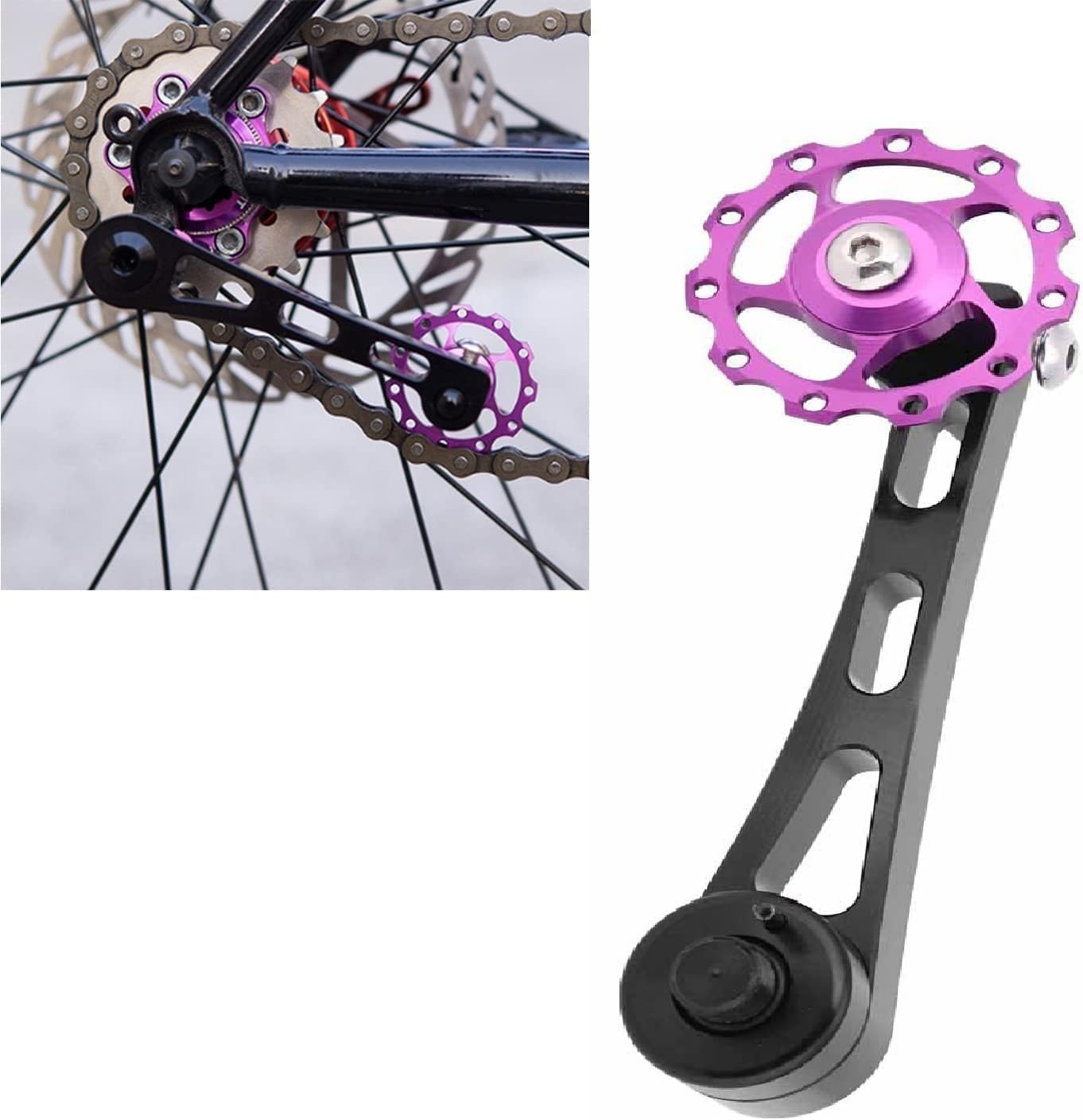 Fahrrad Kettenspanner, Aluminiumlegierung Single Speed Kettenschutz Kettenstabilisator Verstellbare Kettenführung für Rennrad Mountainbike