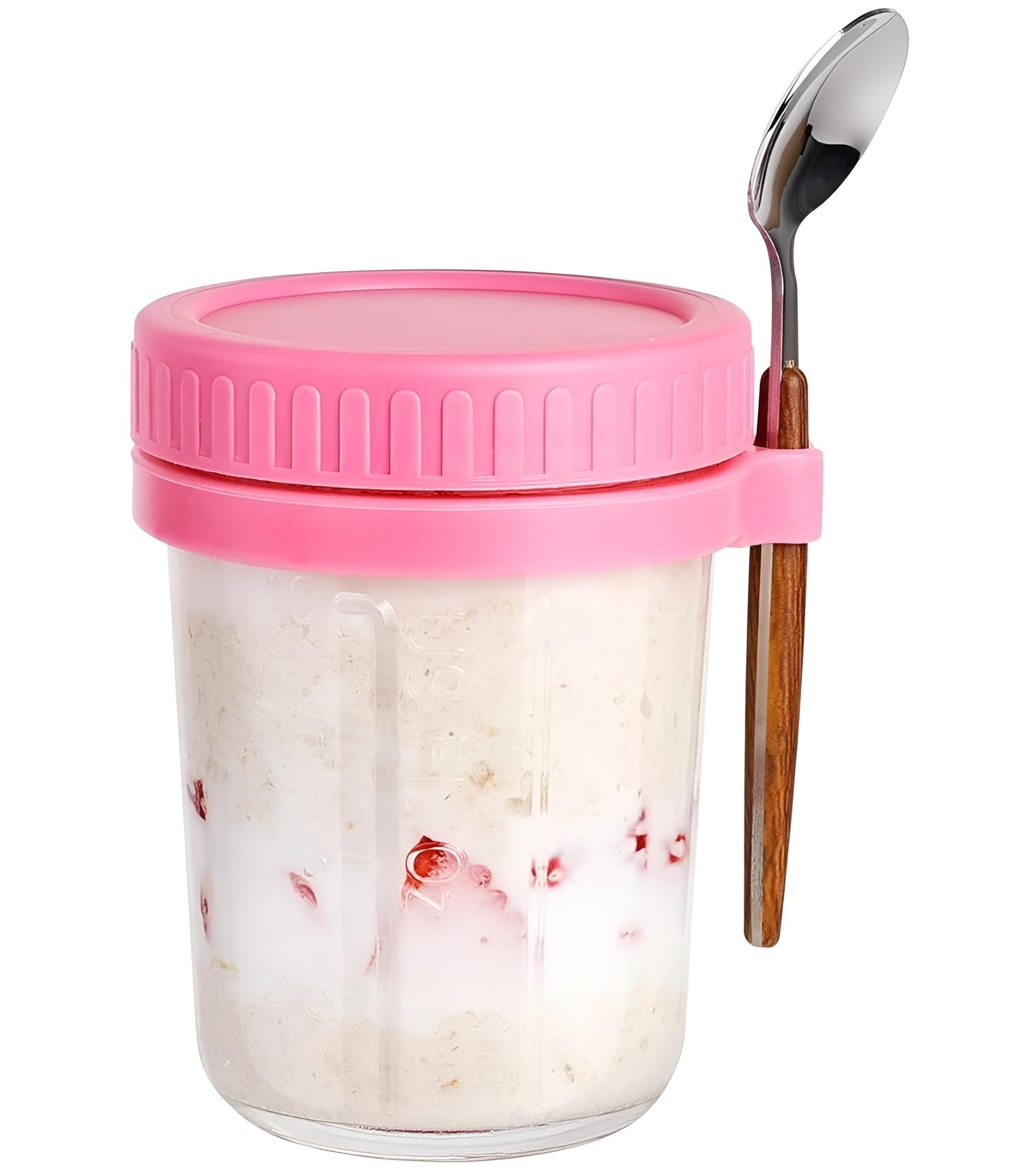 JIGSHTIAL 350ml Overnight Oats Container with Lid and Spoon, Recipe,Glass Overnight Oats Jars, Wide Mouth Airtight Mason Jars, Milk and Fruit Salad Storage Leak Proof Container (Pink_PACK OF 1) (B0D7SMTC75) Amazon Price History, Amazon Price Tracker