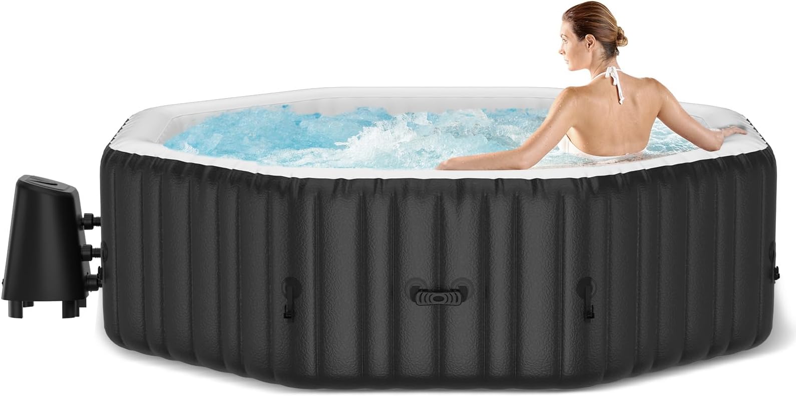 LILYPELLE4-6 Person Inflatable Hot Tub, Portable Large Octagonal Hottub with 130 Bubble Jets, Outdoor Spa Set Included Heater Pump, Filter and Spa Cover, 75" X 75" X 25"