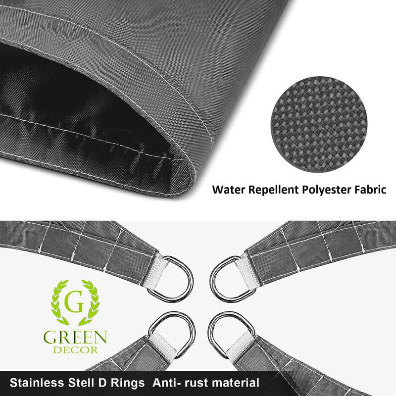 GREEN DECOR Outdoor Water Repellent Sun Shade Sail Canopy Rectangle Complete UV & Rain Protection for Car Parking,Patio and Garden,Backyard Lawn with SS Triangle & Rope (Grey 14 X 20 Feet) 2