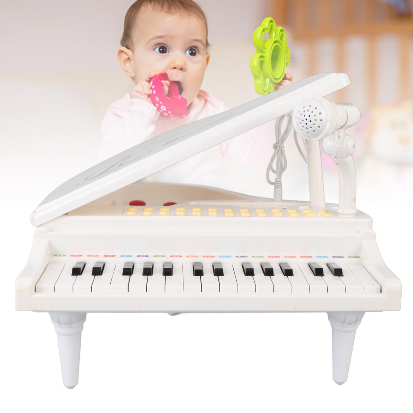 Musicale Giocattolo per Bambini Tastiera Educativa a 31 Tasti con Microfono Perfetto per i Principianti (Bianco)