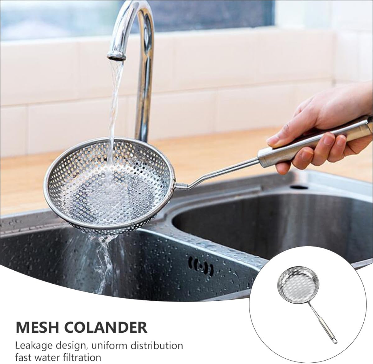 3pcs Stainless Steel Kitchen Strainers Mesh Colanders Set 12cm 14cm 16cm Handheld Food Strainers for Cooking Frying Hot Pot Use