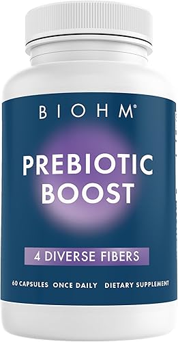 BIOHM Suplemento de fibra prebiótica, 4 fibras prebióticas dietéticas que nutren las bacterias buenas y ayuda a mejorar la salud intestinal y el