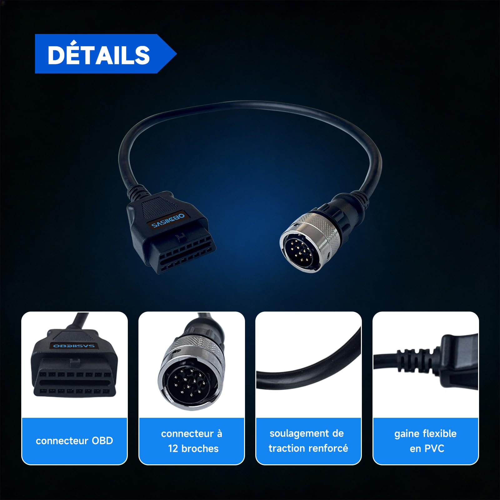 Câble de diagnostic OBD compatible avec Deutz 12 broches vers OBD2