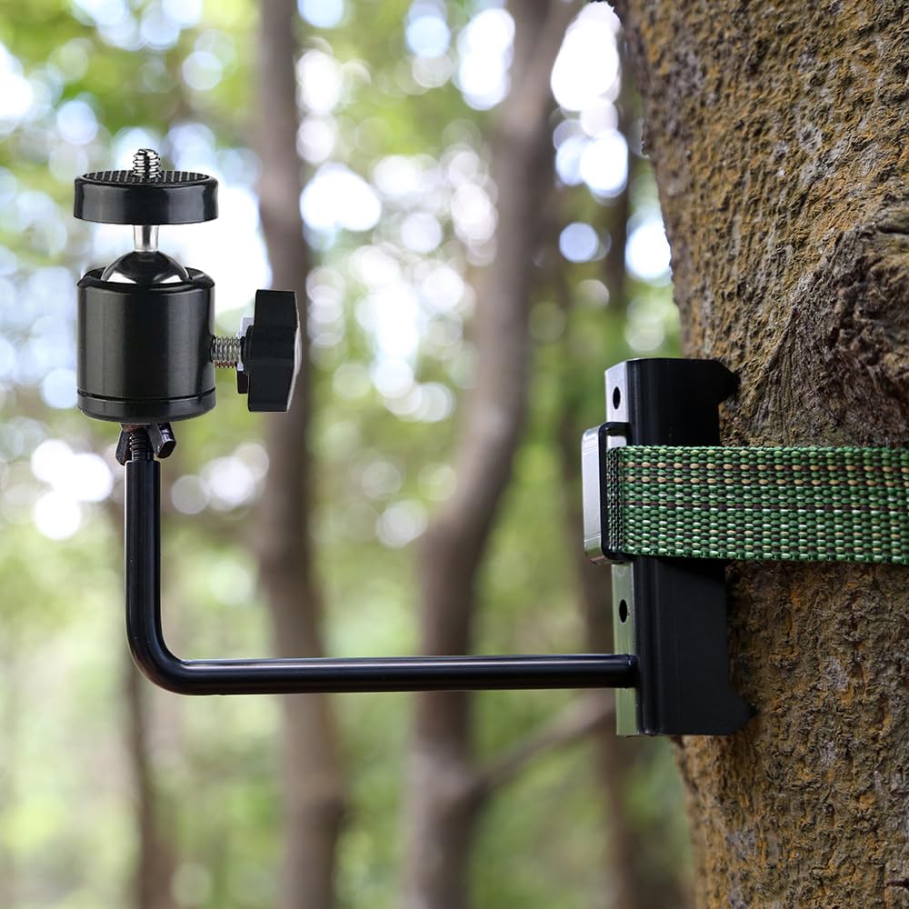Soporte para cámara de caza, soporte de árbol para cámara de caza, soporte de acero inoxidable ajustable 360°, conector de rosca universal de 1/4-20 (6 mm), para cámara de caza, panel solar