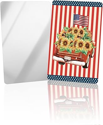 OComster Retro Truck with Sunflowers American Flag Compact Mirror Bulk Mini Card Mirror, Red White Stripes Independence Day Small Compact Mirror for Purse, Rectangular Handheld Pocket Makeup Mirror