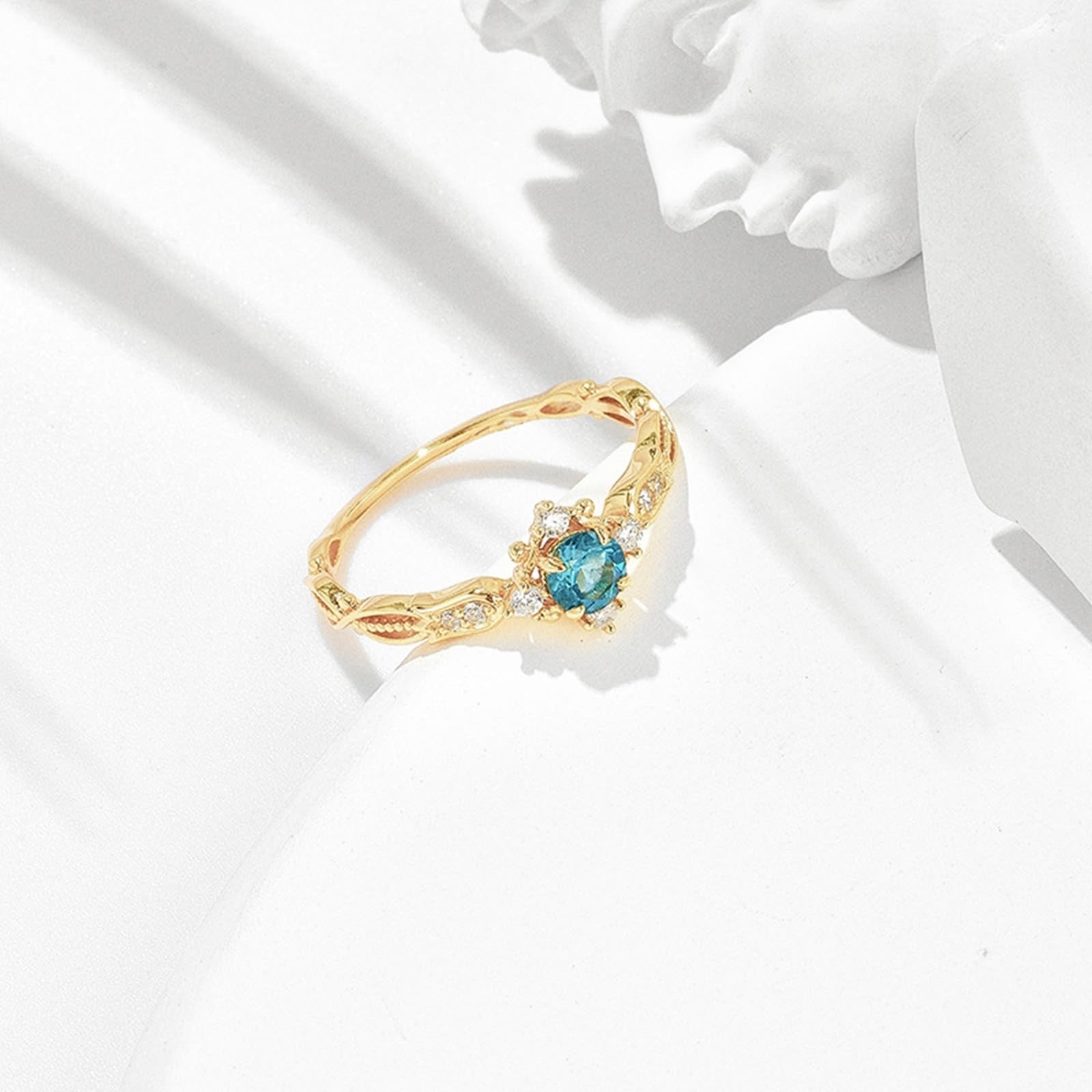 Anillo de boda de oro amarillo de 9 K/14 K/18 K con topacio azul, anillos retro para parejas