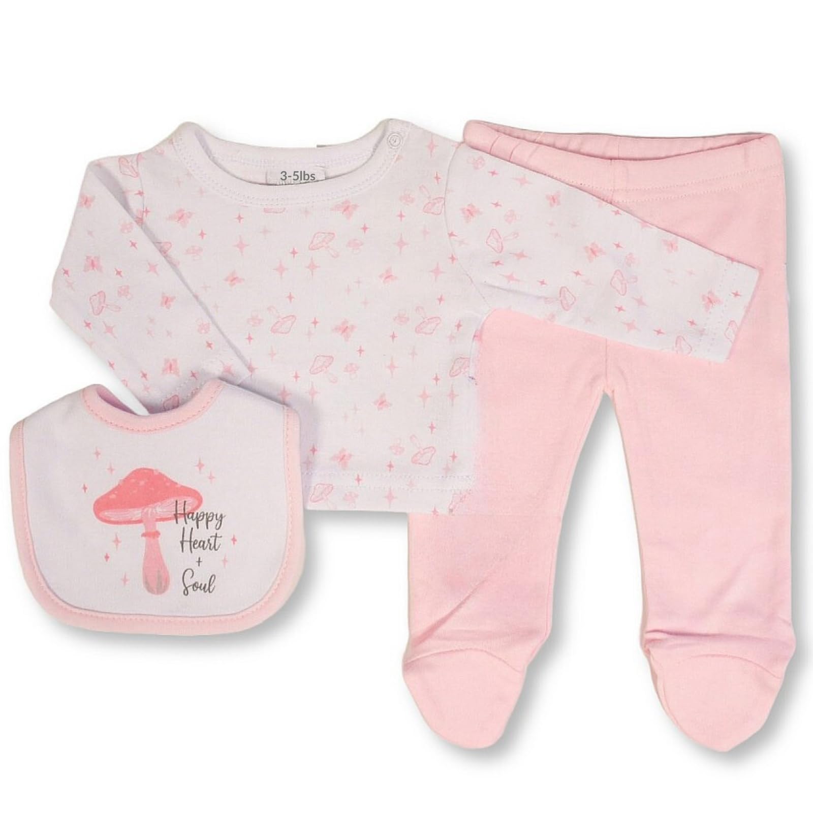 Premature Baby Clothes Set 3 Piece Outfit, Trousers Top & Bib - 3-5lbs or 5-8lb Tiny Baby Clothes Boy or Girl