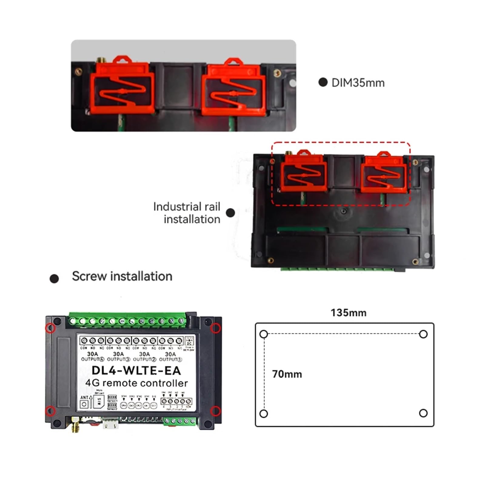 Zestaw do otwierania bramy, Inteligentny GSM 4G LTE 4-kanałowy kontroler DL4 SMS zdalne włączanie/wyłączanie 30A duża moc łącznik przekaźnikowy Monitor temperatury Alarm awarii zasilania(KIT2)