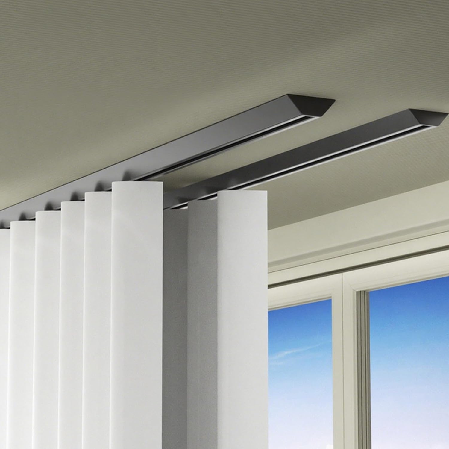 カーテン・レール アルミ製カーテンレール、天井取り付け、部屋を仕切る壁の仕切り、シャワー屋外レールクリップフックセット(Black,