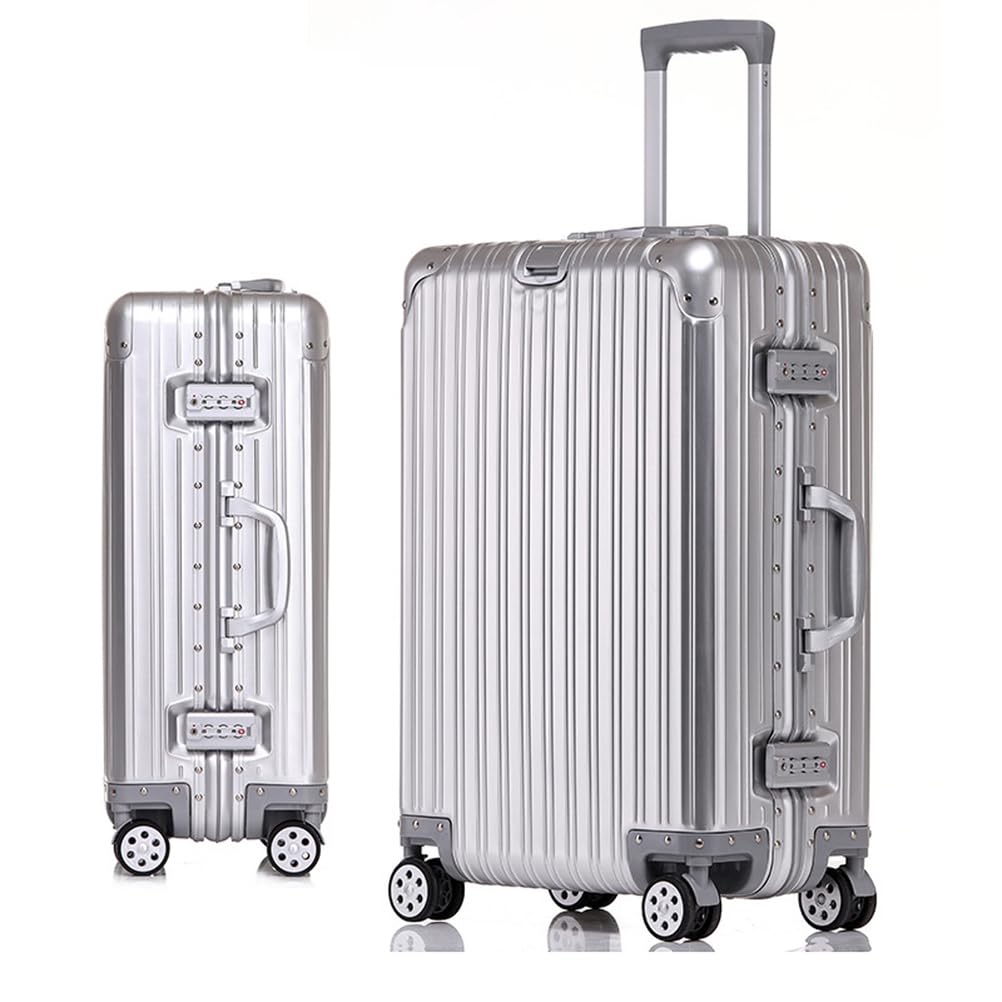 Giiyoew Silver Suitcase Zipperless All Aluminum Luggage Large Carry On Suitcase Lightweight Cabin Suitcase With Spinner Wheels Tsa Combination Lock,,29In