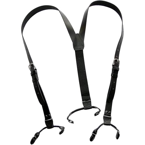 Holdup Brand Black Belt Strap Genuine Bonded Leather Suspenders with patented no-slip Clips