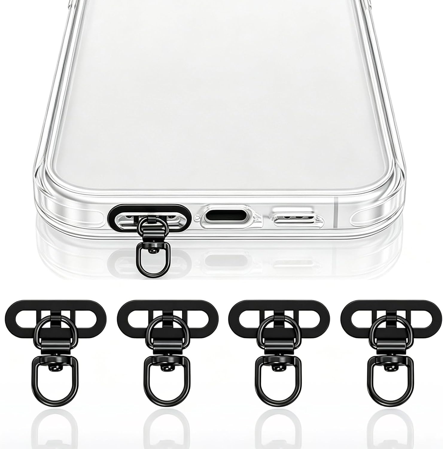 4Pcs Phone Tether Tab Lanyard Metal Patch, Heavy Duty 360° Swivel Clip Phone Lanyard Clip, Universal For Outdoor Hiking, 304 Stainless Steel 0.2mm Ultra-thin Side-mount Design