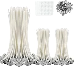 700 Pcs Candle Wicks Accessories Bulk, MaehSab 300 Pcs Wicks + 300 Sticker Dots + 100 Metal base, Smokeless Pre-Waxed Cotton Core Long Wicks 20/12cm for DIY Candle Making Gift