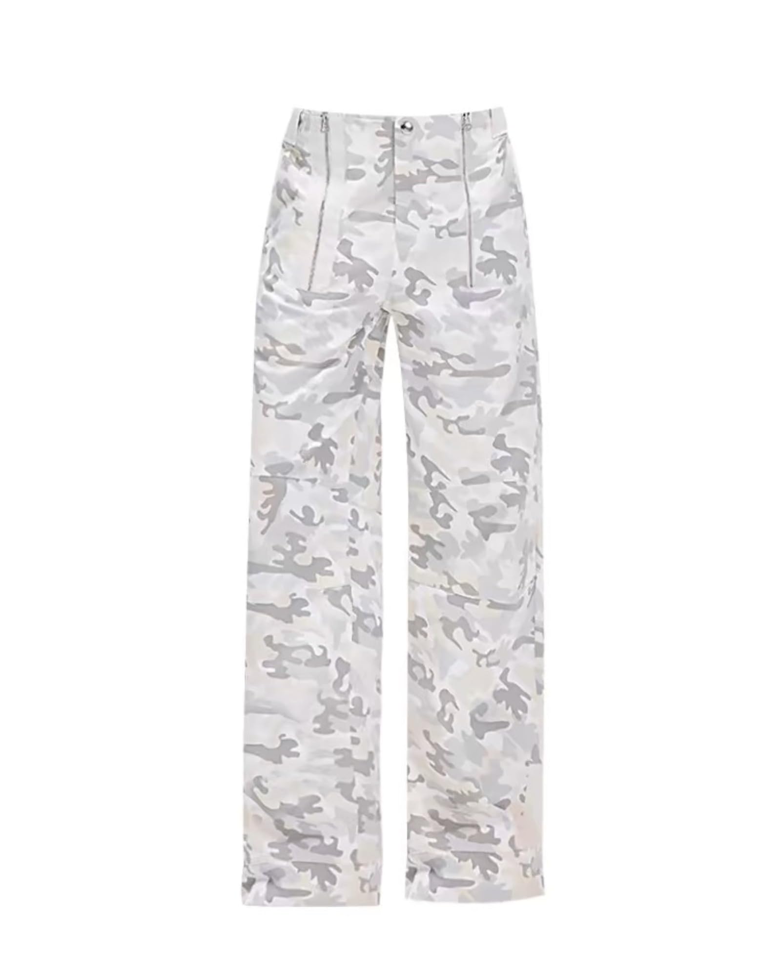 Y2K Zip Up Light Camo Cargo Pants for Women - Aesthetic High Waisted Baggy Pants with Pockets Casual