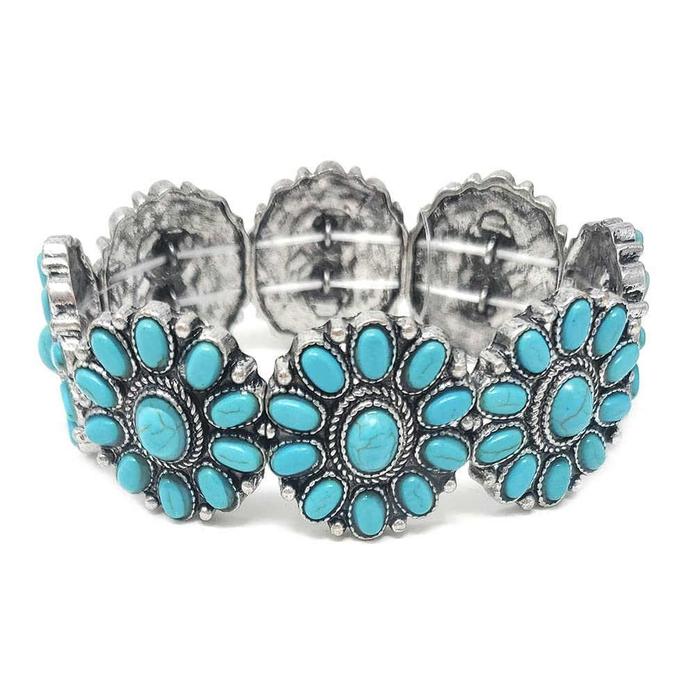 Emulily Western Concho Design Stretch Bracelet Navajo Squash Blossom