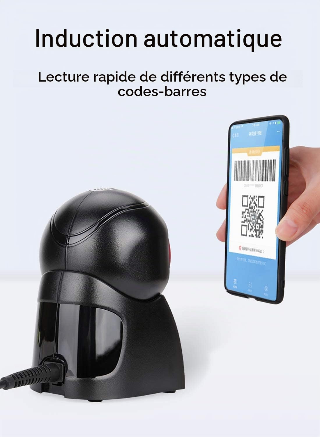 LENVII Omnidirectional Auto Lecteur de Code Barre USB,Scanner Code à Barres Mains Libres 1D/2D/QR Barcode Scanner,Scanner Code Barre pour POS PC Supermarché Librairie Retail Mall