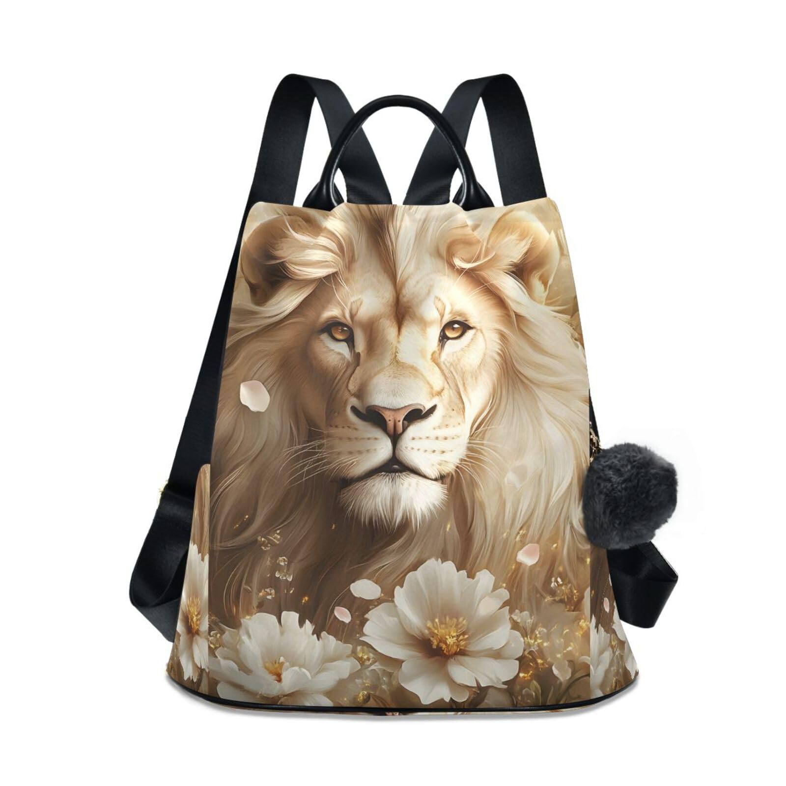 Flowers Lion Backpack for Women Anti Theft Large Fashion Travel Shoulder Bag Purse Rucksack Lightweight