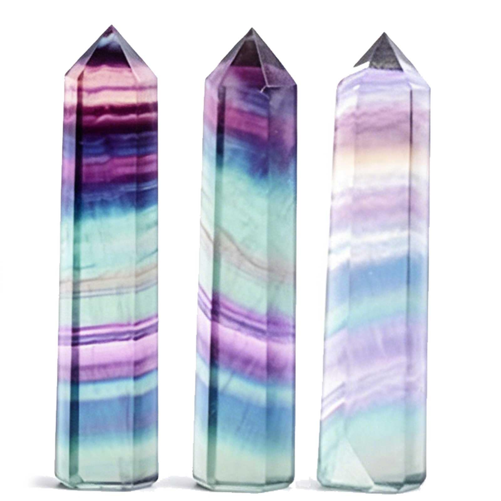 AGSHYWFT Rainbow Fluorite Crystals Hexagonal Wands for Healing
