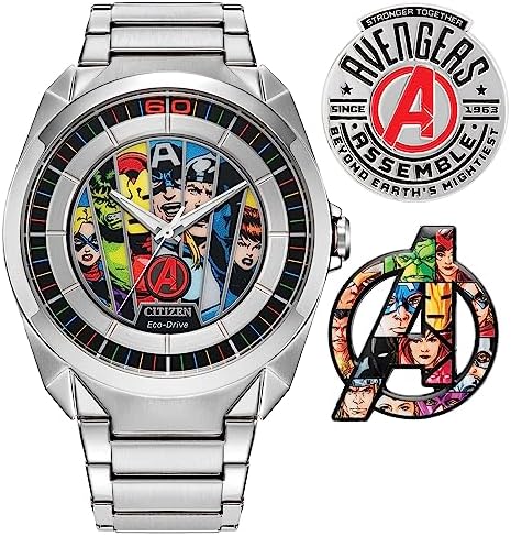 Citizen Marvel Mens Avengers Eco-Drive Watch 42.5mm Silver-Tone Stainless Steel Case and Bracelet with Art Dial (AW2080-64W)