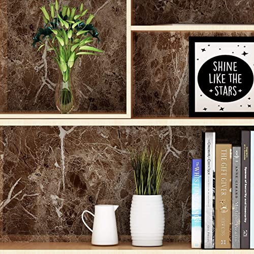 Image of NAREVAL Dark Coffee Wallpaper Kitchen Wallapper Marble Paper Granite White Waterproof Self Adhesive Gloss Vinyl Film Decorative Self Adhesive Paper for Countertops Furniture Wallpaper Shelf Paper Marble Effect (Dark Coffee Y1)