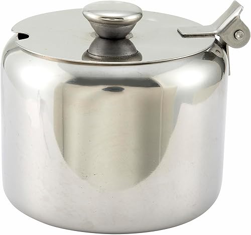 Winco Lata de azúcar de acero inoxidable con cubierta con muescas, 10 onzas