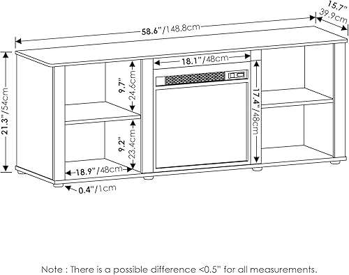 Miniatura 8 de Furinno Classic 60 Inch TV Stand with Fireplace, Solid White Blanco sólido,Americano,gris roble francés,Americano/Cromo,Roble Flagstaff,Blanco