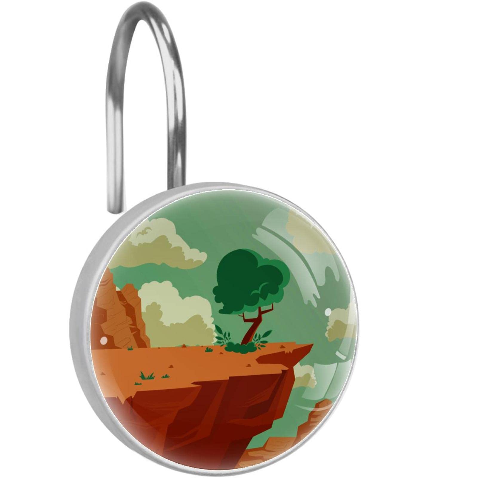 Crochets rideau de douche anti rouille acier inoxydable paysage montagne pour salle de bain