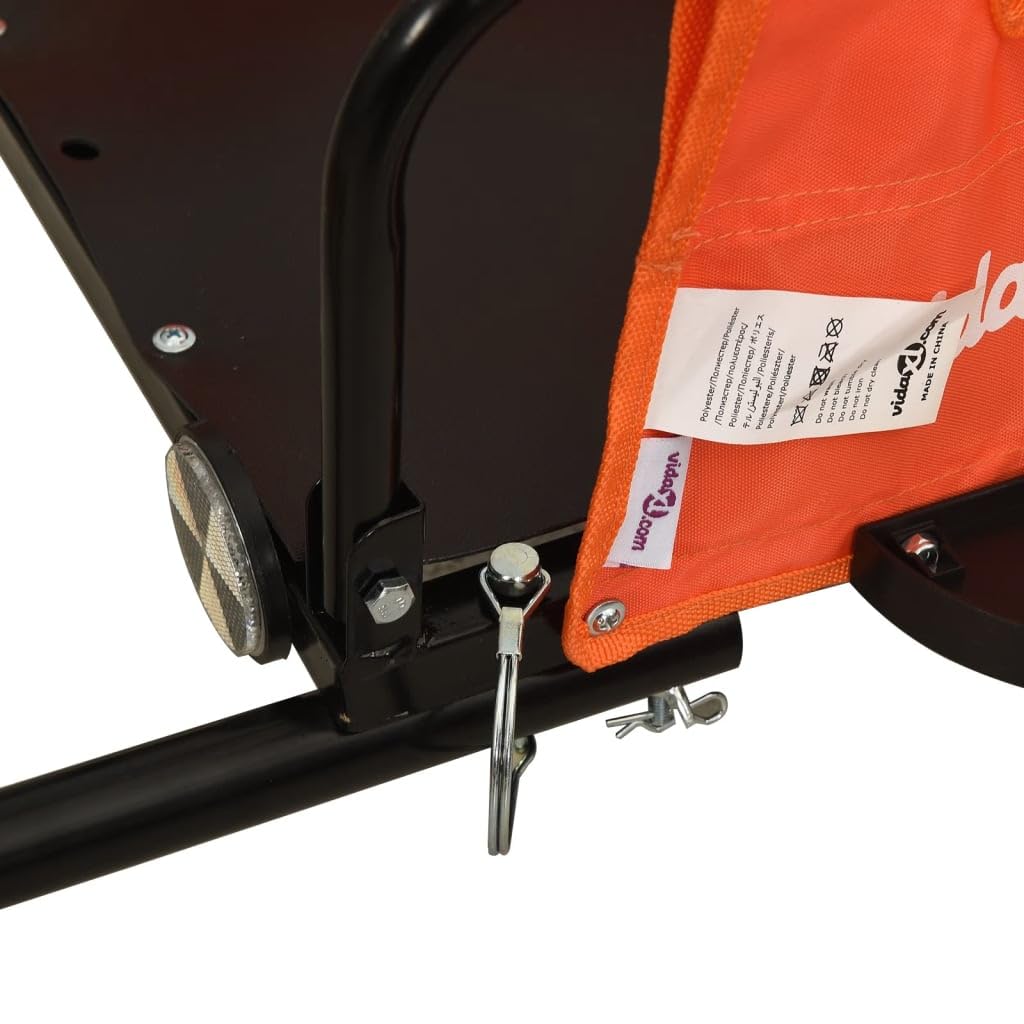 Remolque de bicicleta naranja de tela Oxford y hierro con recubrimiento en polvo, 126 x 63 x 36 cm, 45 kg, con reflector y bandera de seguridad para transporte, compras y uso al aire libre
