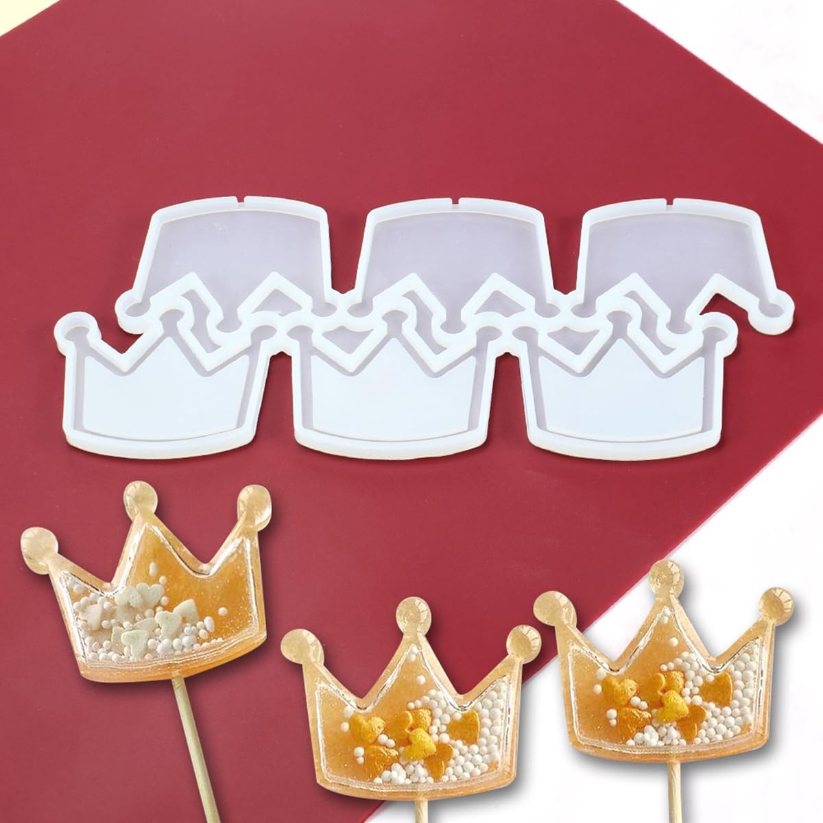 mostsom Silicone Mold Crown Design Epoxy Silicone Lollipop Mold Chocolate Candy Mould Fondant Cake Decorating Tools Kitchen 2pcs (J_ Crown)