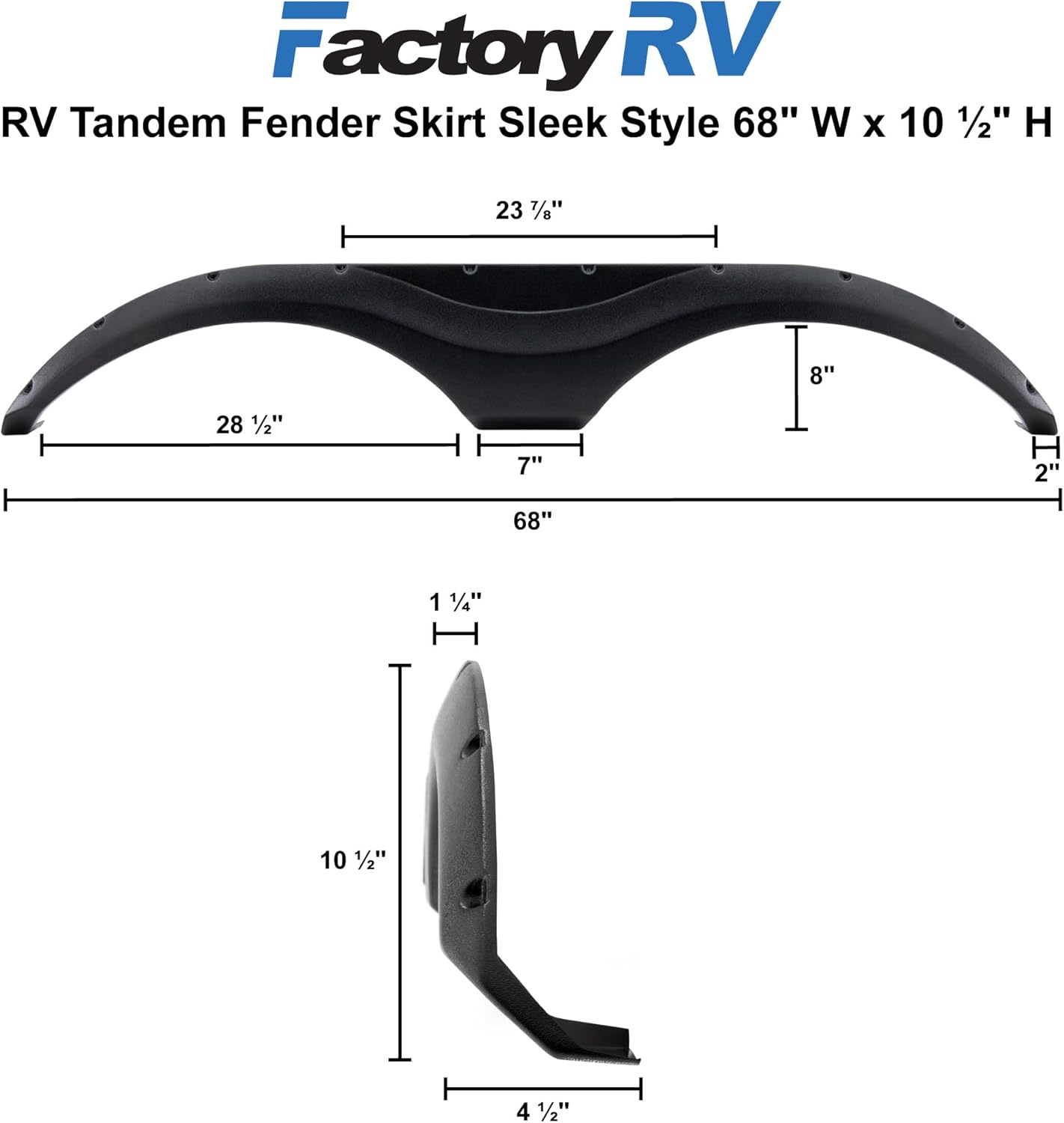 Tough Grade Tandem Fender Skirt | 68" x 10 ½" x 4 ½" | Black ABS Plastic | Flared Textured Design | Made in USA | Fits Grand Design (1)