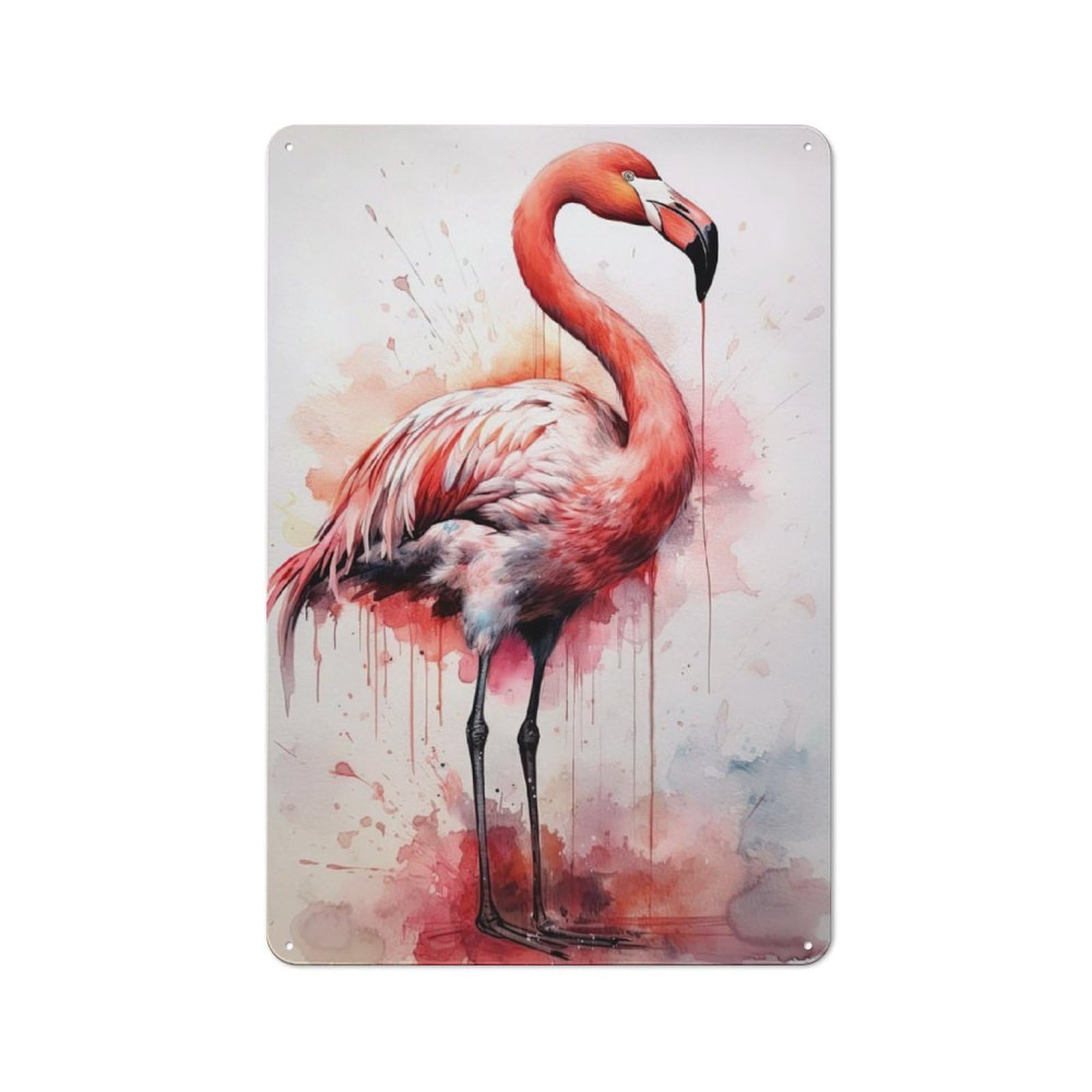 Flamingo Watercolor Industrial-style Tin Sign 30x20cm for Living Room Wall, for Metal Sign Collectors, for Garage And Workshop Walls