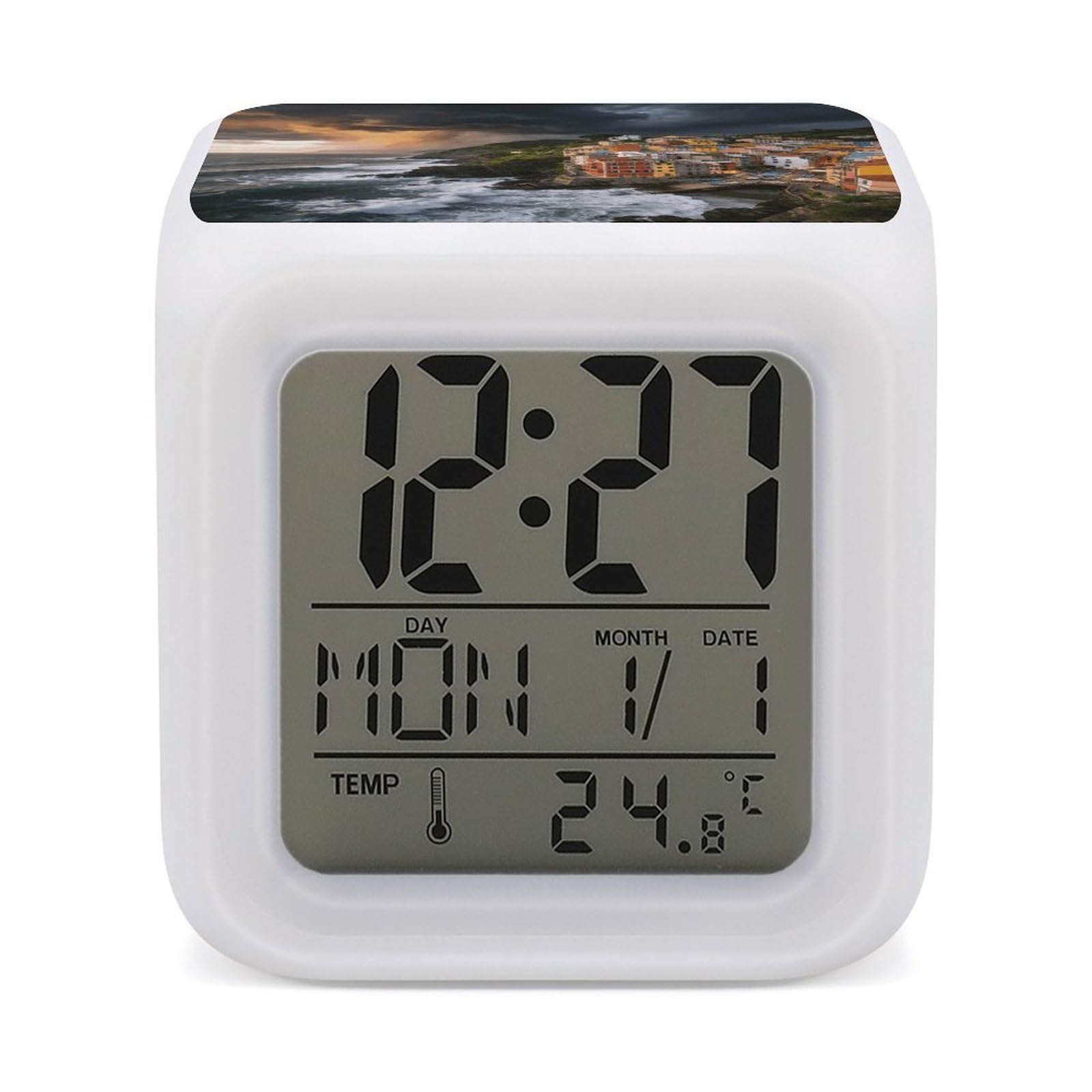 Reloj despertador con 7 colores cambiantes de luz nocturna y termometro digital Cudillero