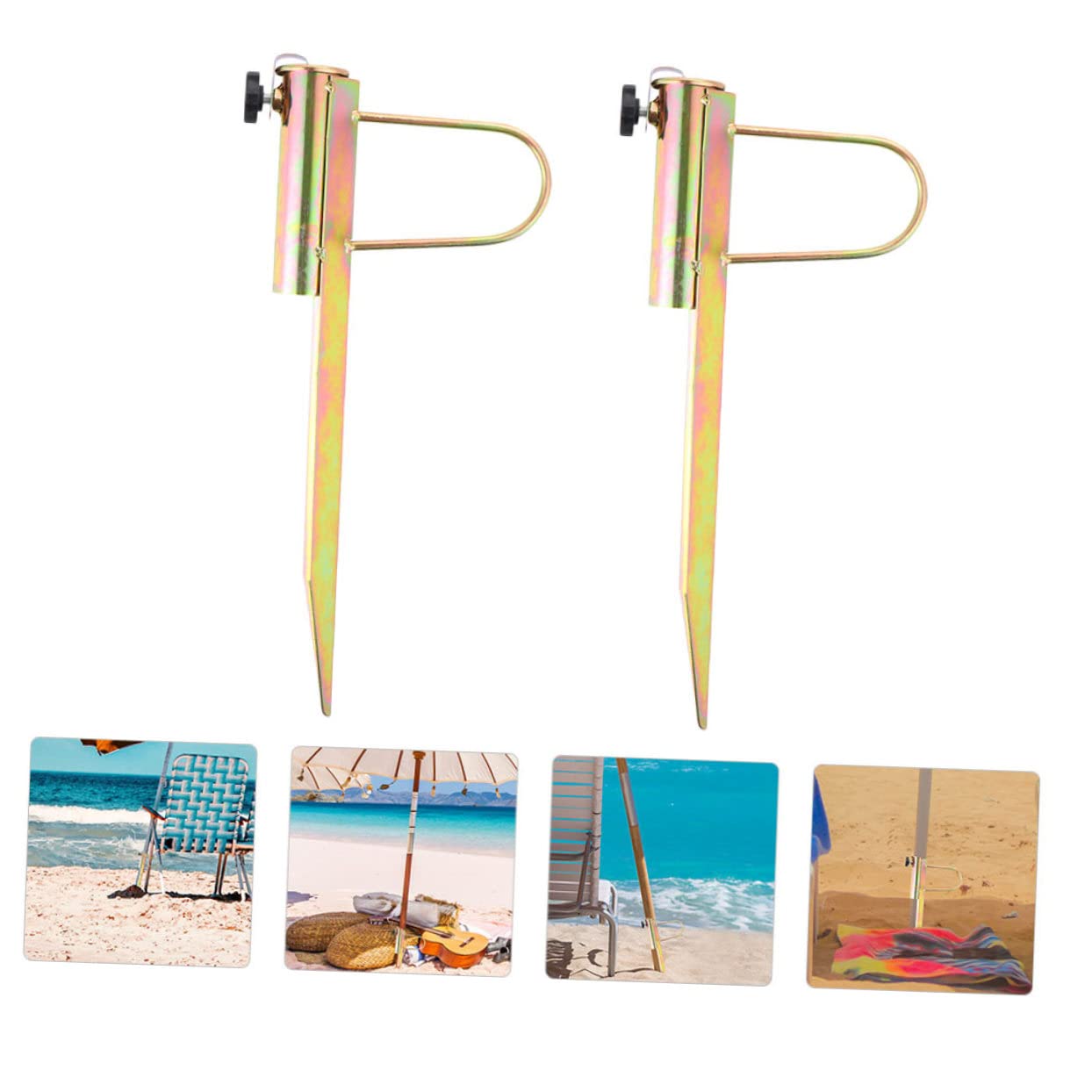 Happyyami Sonnenschirmständer Strand Stabilisierung von im Sonnenschirmen zur und Robuster aus Eisen Sommerferien 2 Stück Strandzubehör mit Erdspieß für Sand