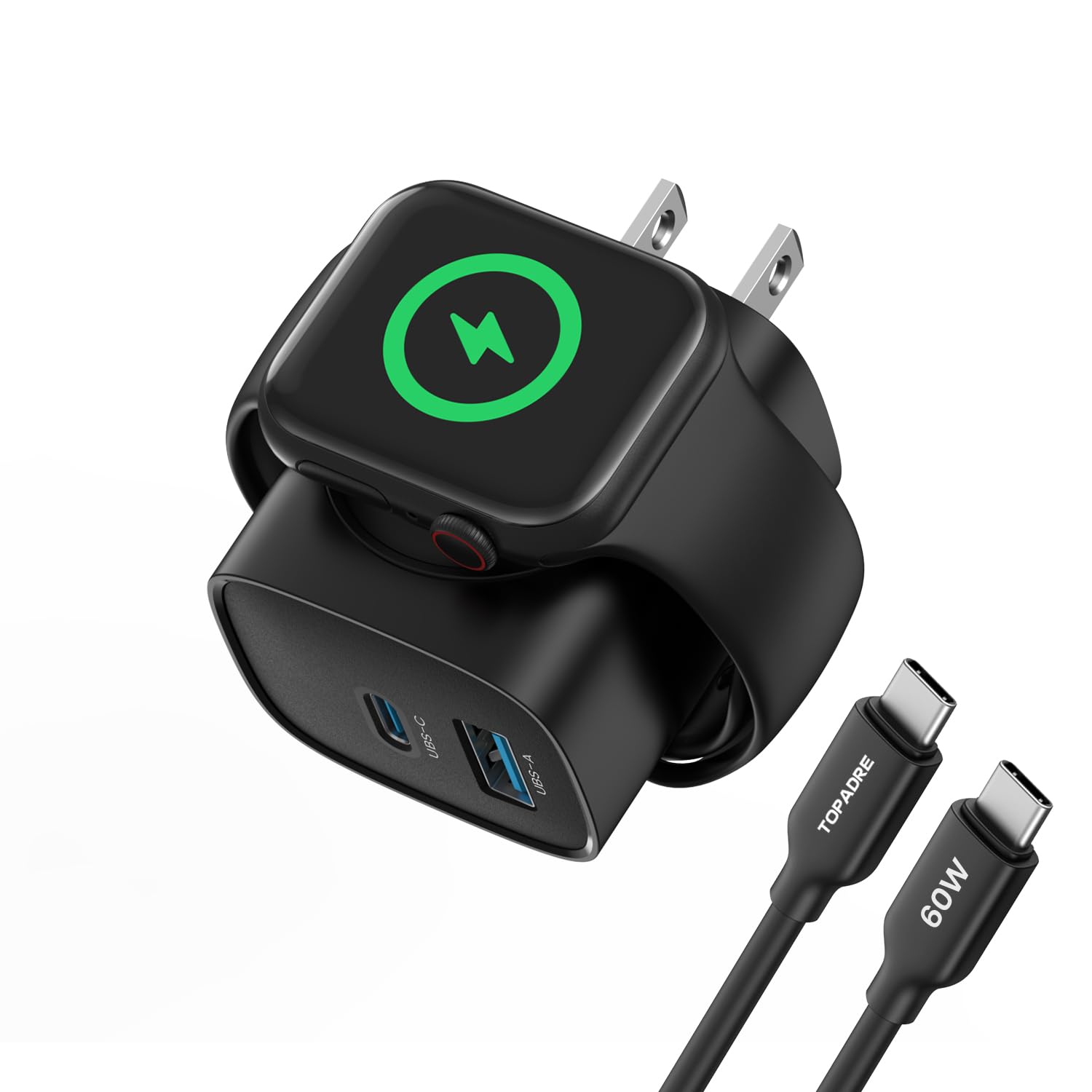 TOPADRE for Apple Watch Charger with 20W Fast Charging Block, 3 in 1 PD USB C Wall Charger Block for iWatch Charger Ultra/9/8/7/6, iPhone 15/15 Plus/15 Pro/15 Pro Max, iPhone 14/13/12 Series, Black