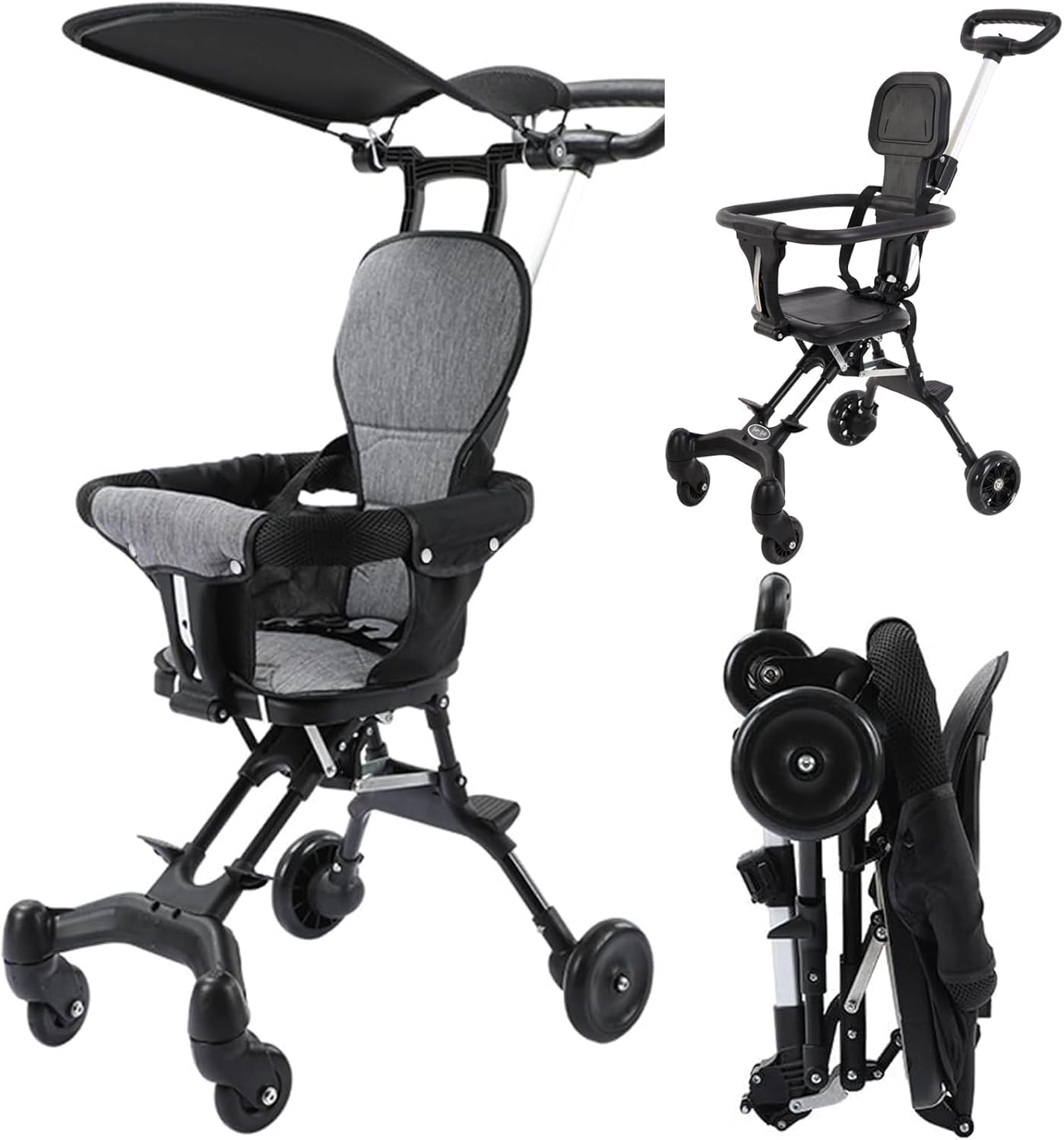 portable toddler stroller with detachable sunshade canopy, compact & foldable, 4-wheel 360 ° rotatable mobile, toddler stroller for travel & daily use