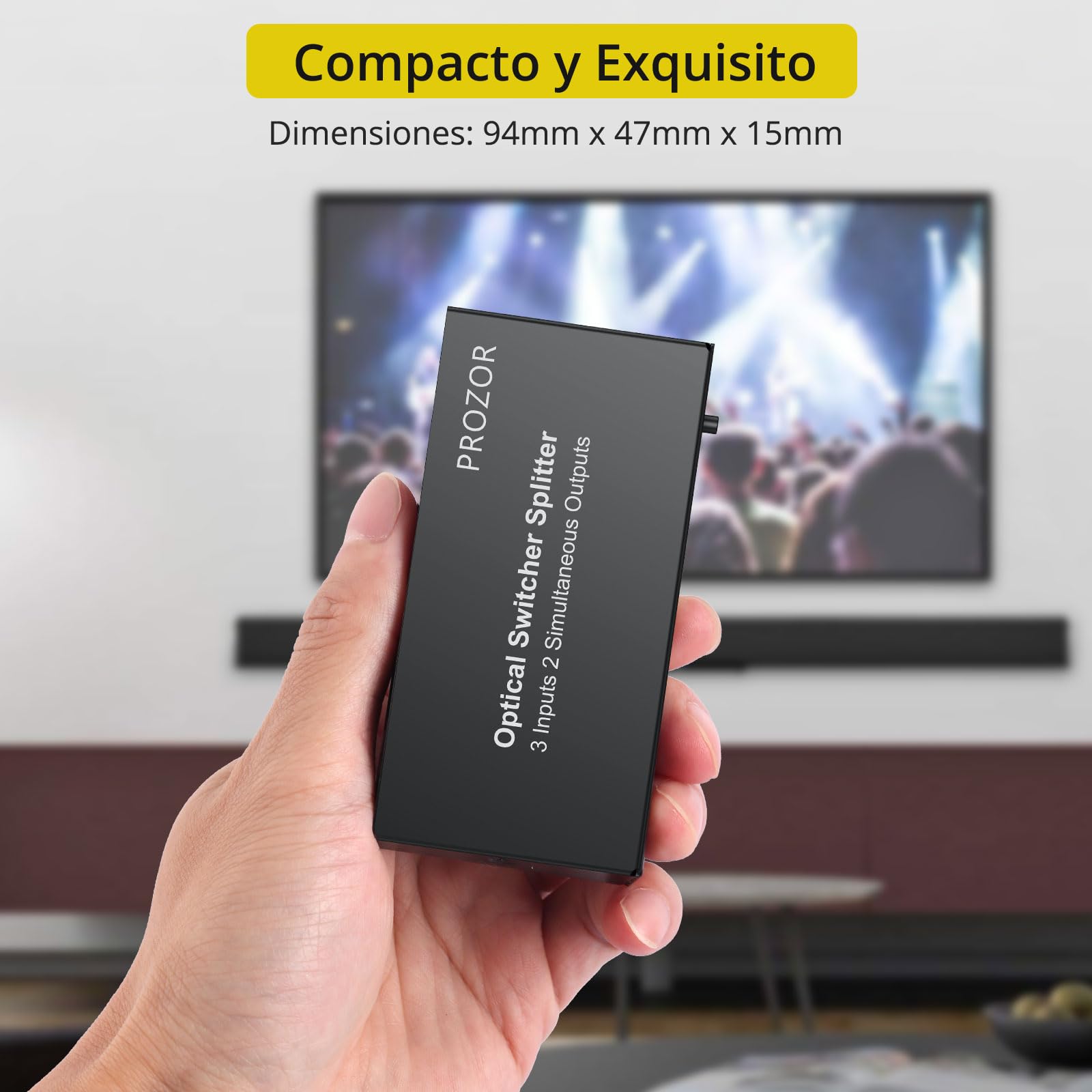 PROZOR Divisor Óptico 3 Entradas 2 Salidas SPDIF Toslink, Conmutador Splitter con Control Remoto IR Divisor de Audio Aleación de Aluminio Compatible con LPCM2.0 DTS Dolby-AC3 para Soundbar Blu-Ray PS4