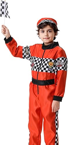 Miniatura 8 de LMYOVE Disfraz de piloto de coche de carreras para niños y niñas, disfraz de Halloween, disfraz de corredor y gorra de coche para niños de 3 a 10