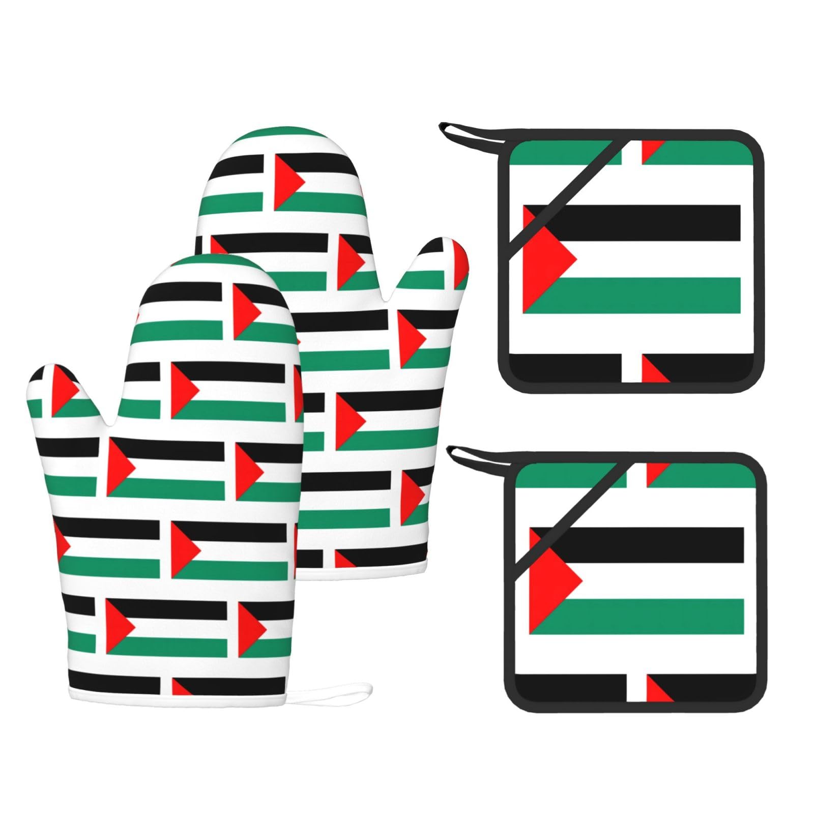 Palestine flag Printed Kitchen Oven Gloves and Potholder 4 Pcs, Non-Slip Heat Resistant Mitts for Baking Chef