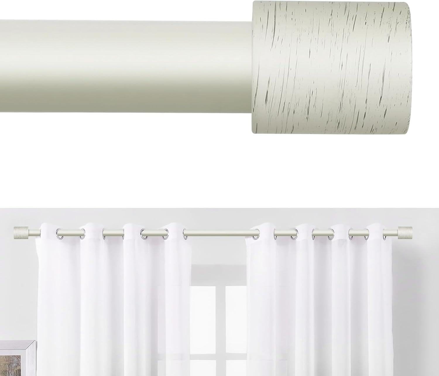 HEI! DEAR Antique White Curtain Rods for Windows 66 to 120 (5.5-10ft),1 Inch Adjustable Curtain Rod,Heavy Duty Curtain Rods,Telescoping Single Window Curtain Rod,Cylinder Finials Drapery Rods 66-120" 66-120" Antique White