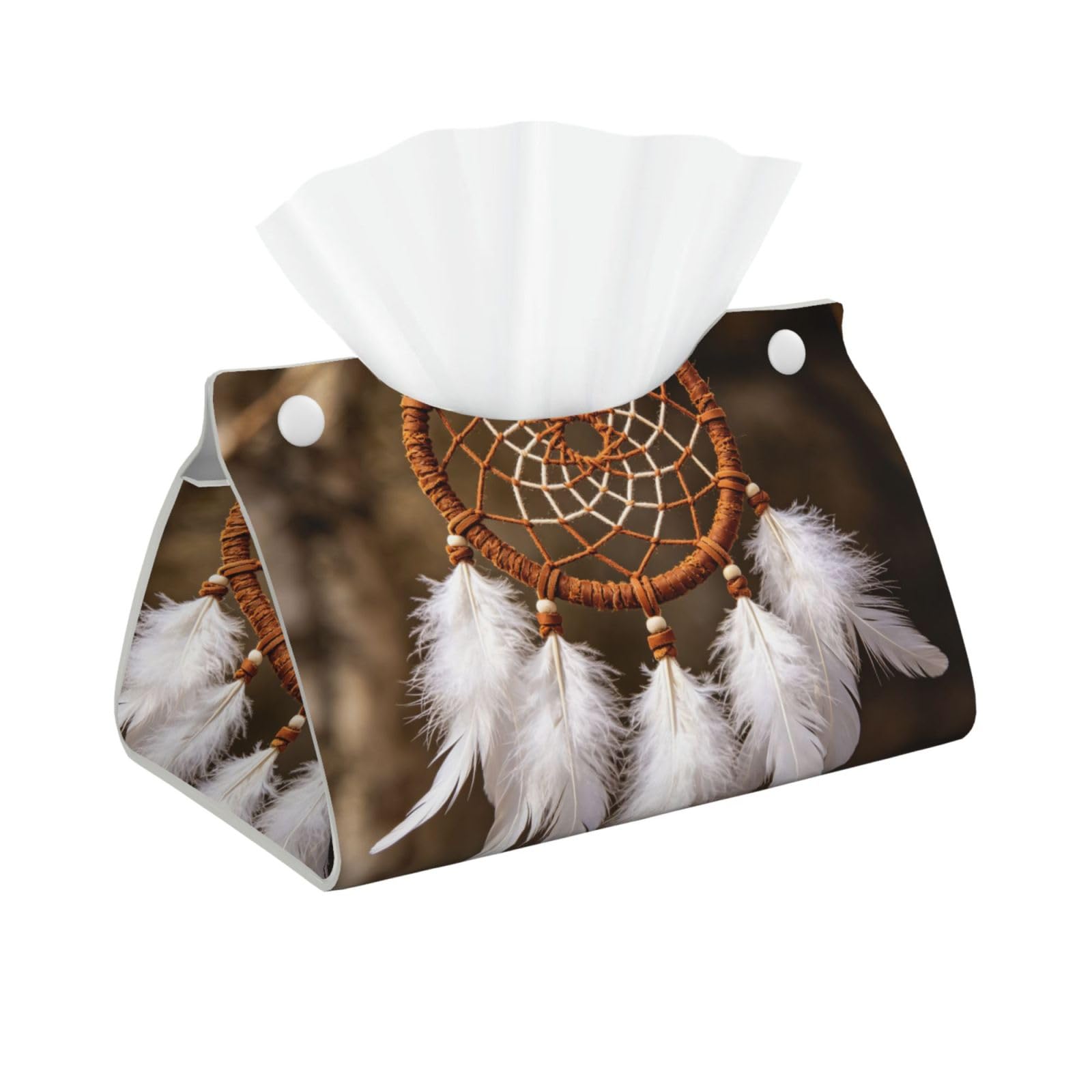 Dreamcatcher Feather Art Long Leather Tissue Box Cover-Waterproof PU Leather Tissue Holder for Bathroom, Decorative Rectangular Tissue Case