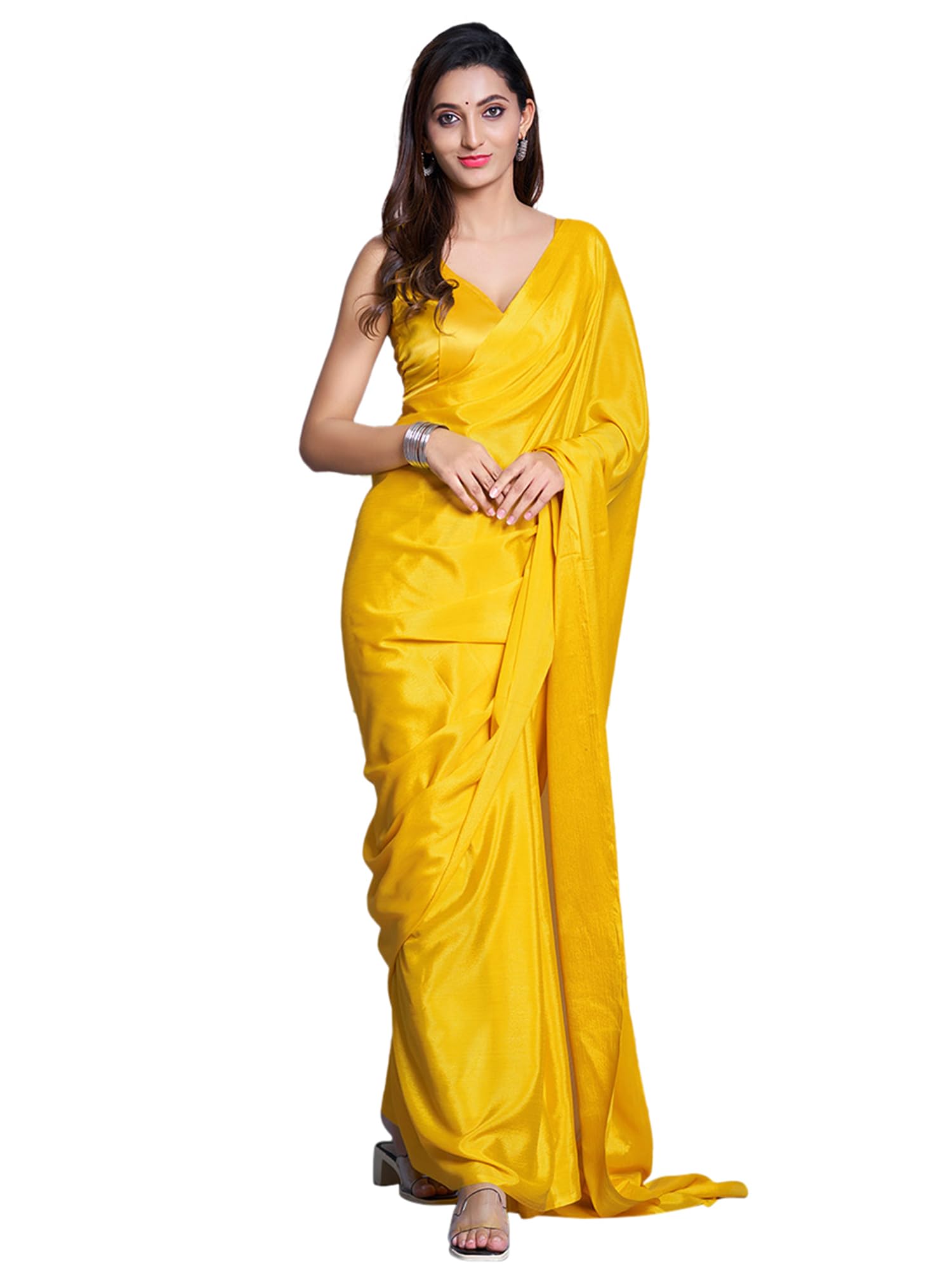 AKHILAMWomen's Solid Chiffon Rocky Aur Rani Ki Prem Kahani Alia Bhatt Saree With Unstitched Blouse Piece