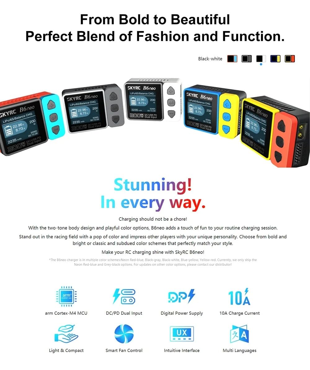 B6neo Smart Balance Charger DC-200W PD-80W PD3.0 Interface Electricity Detection for SKYRC Chargers for RC Racing Drones Airplane Model (B6neo with XT60 XT30)