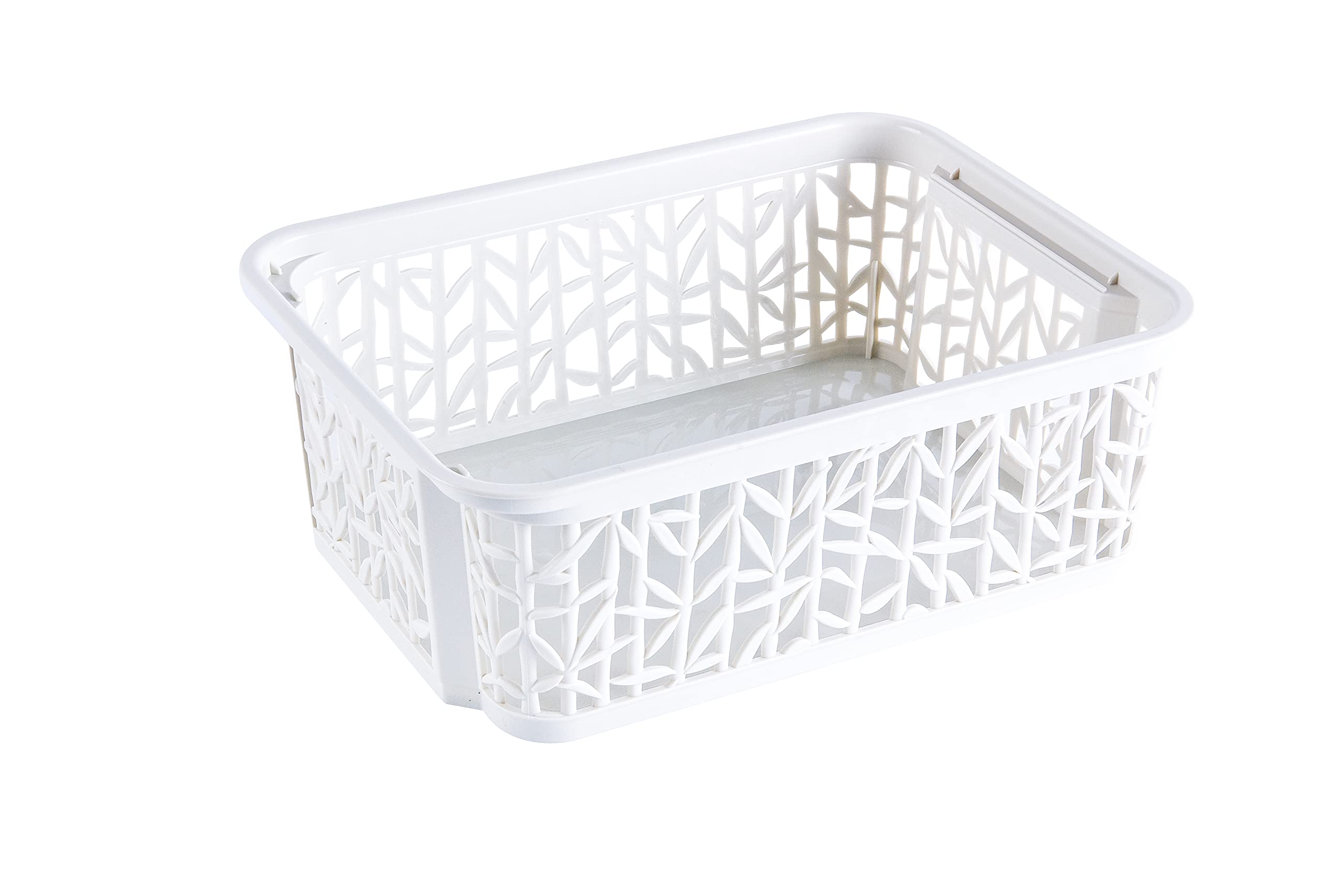 BranQ - Home essential Universal, multifunctional, adjustable storage basket in bamboo design, BPA-free plastic, size S - 2.5 litres, 1 piece, cream