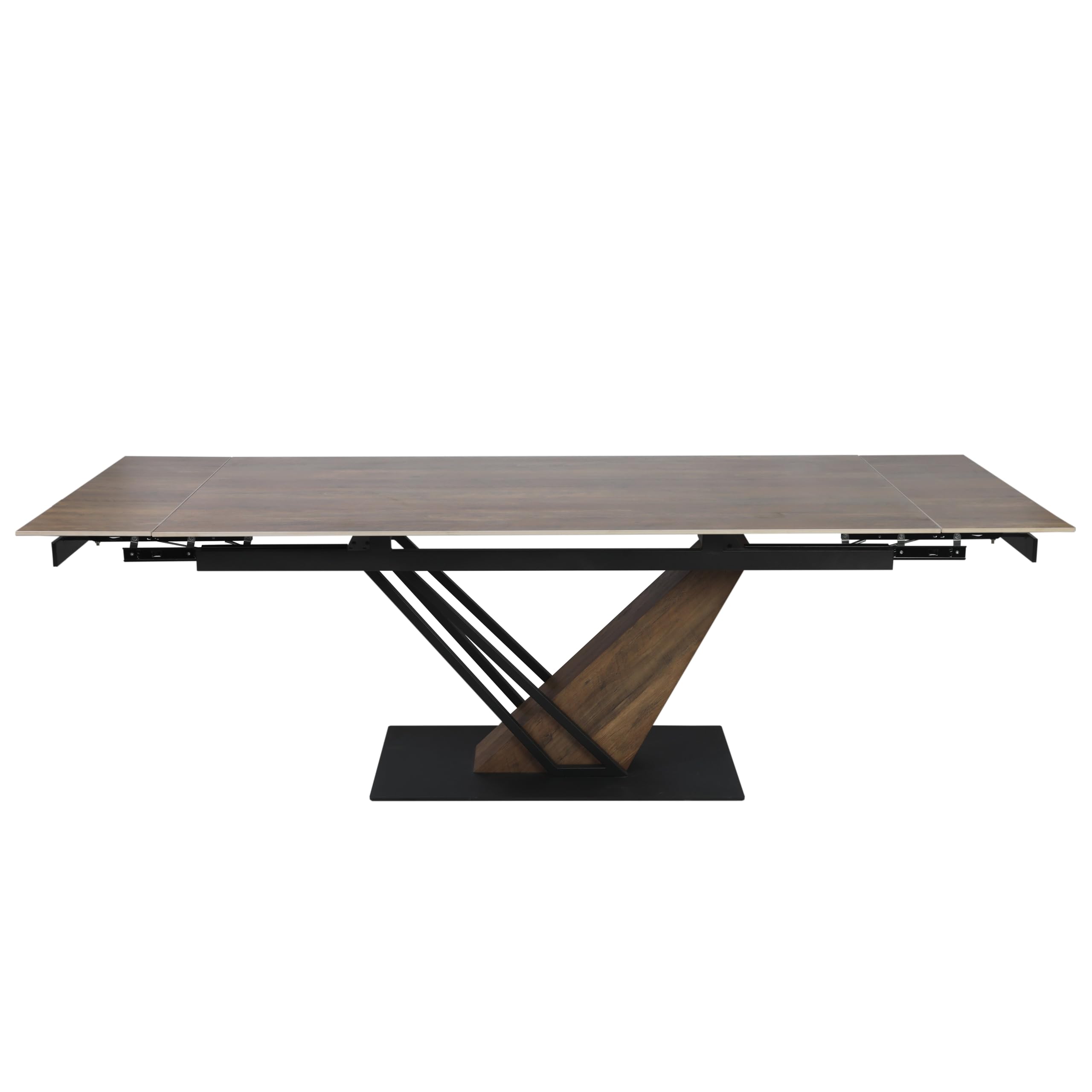Casa Vital Marna Table de salle à manger extensible avec plateau en céramique aspect chêne 180-240 cm, 2 étagères, structure en métal avec revêtement en poudre, centre moderne, capacité de charge de