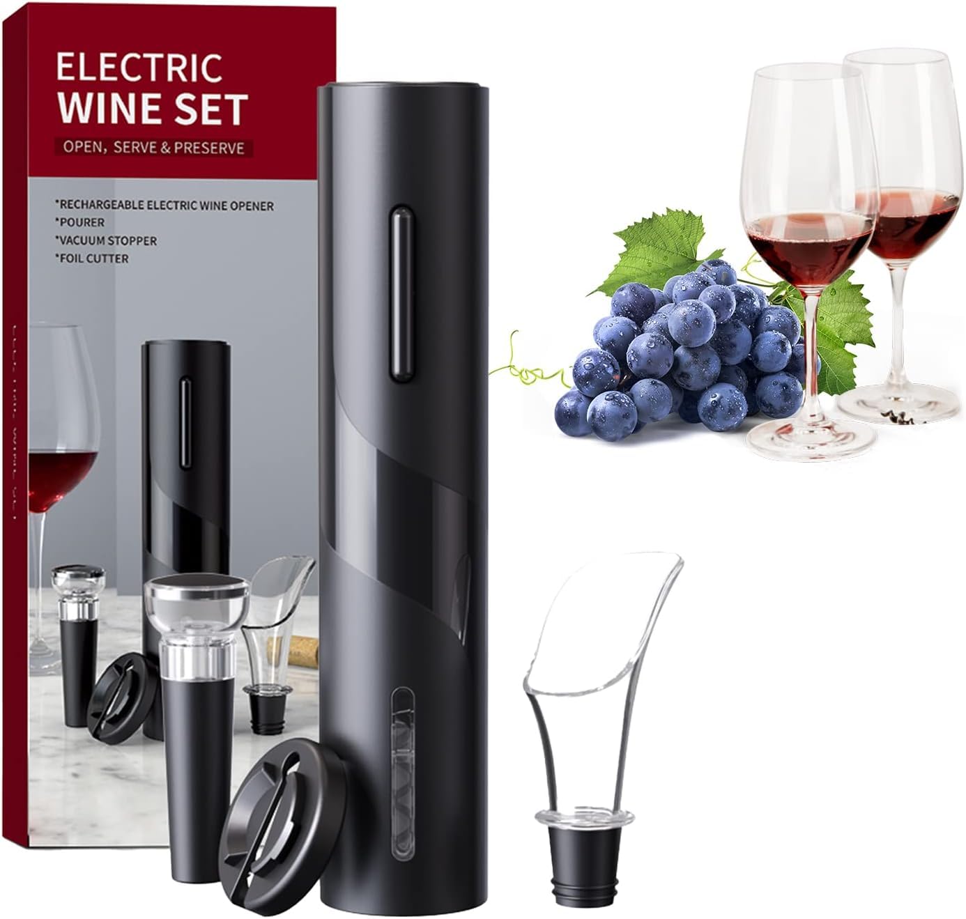 SQUADO Cavatappi Elettrico Professionale per Vino con Tagliapasta Stagnola e Tappo Sottovuoto