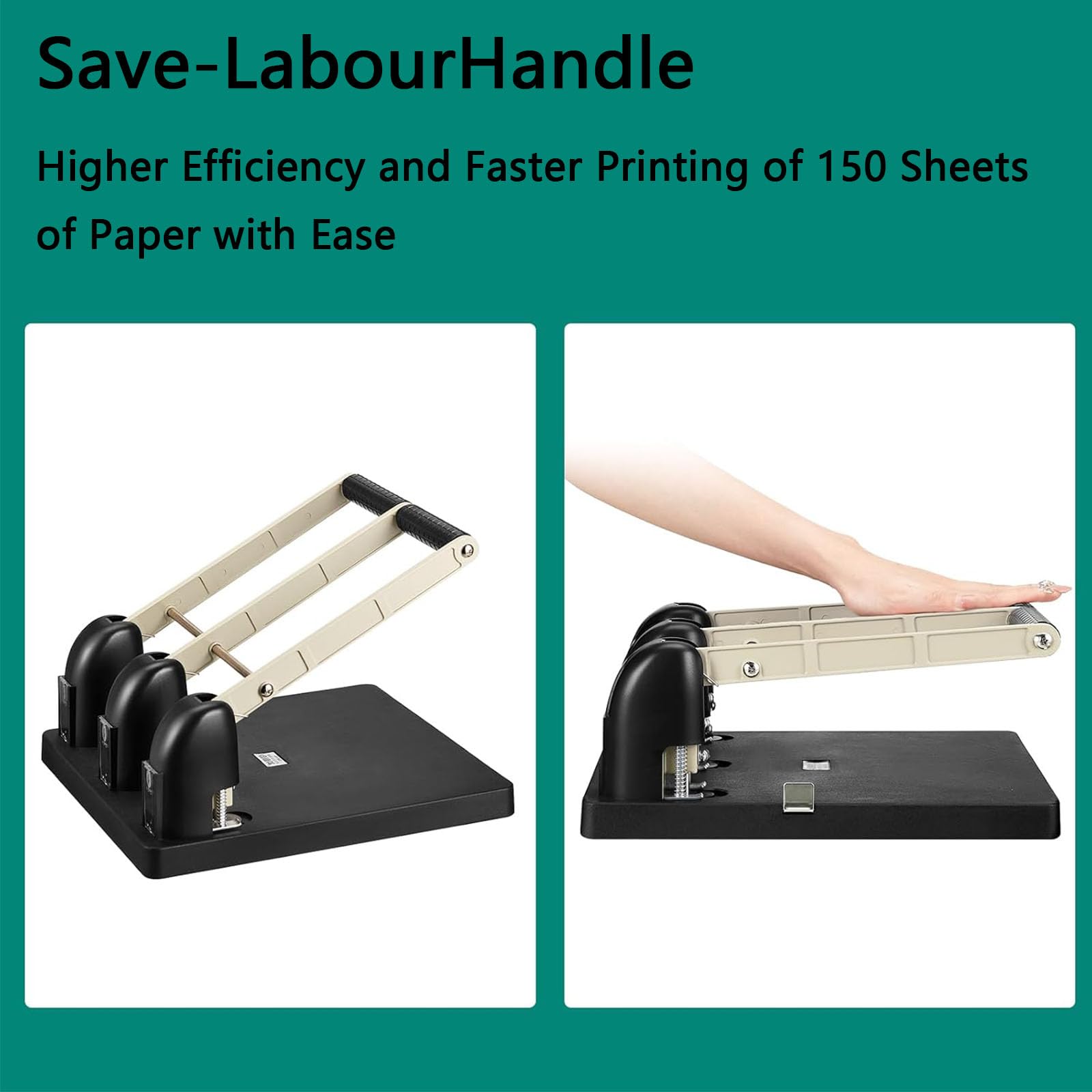 Perforatrice a 3 fori, perforatrice per carta da scrivania per ufficio, capacità 150 fogli, distanza tra i fori 108 mm, include guida di allineamento, funzionamento senza sforzo