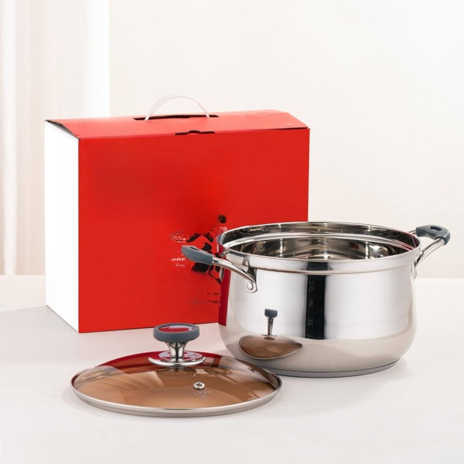 Pentola per zuppa in acciaio inossidabile 304, fondo ispessito con coperchio in vetro temperato, grande capacità per stufe elettriche a induzione a gas, argento, 30 x 26 x 20 cm