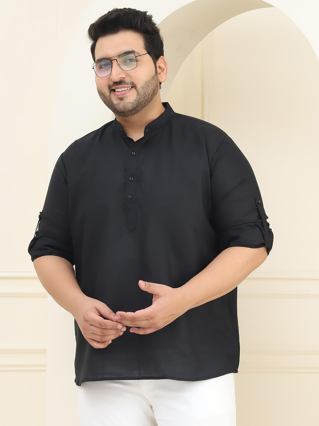 Sojanya Plus(Since 1958), Men's Cotton Black Short Kurta