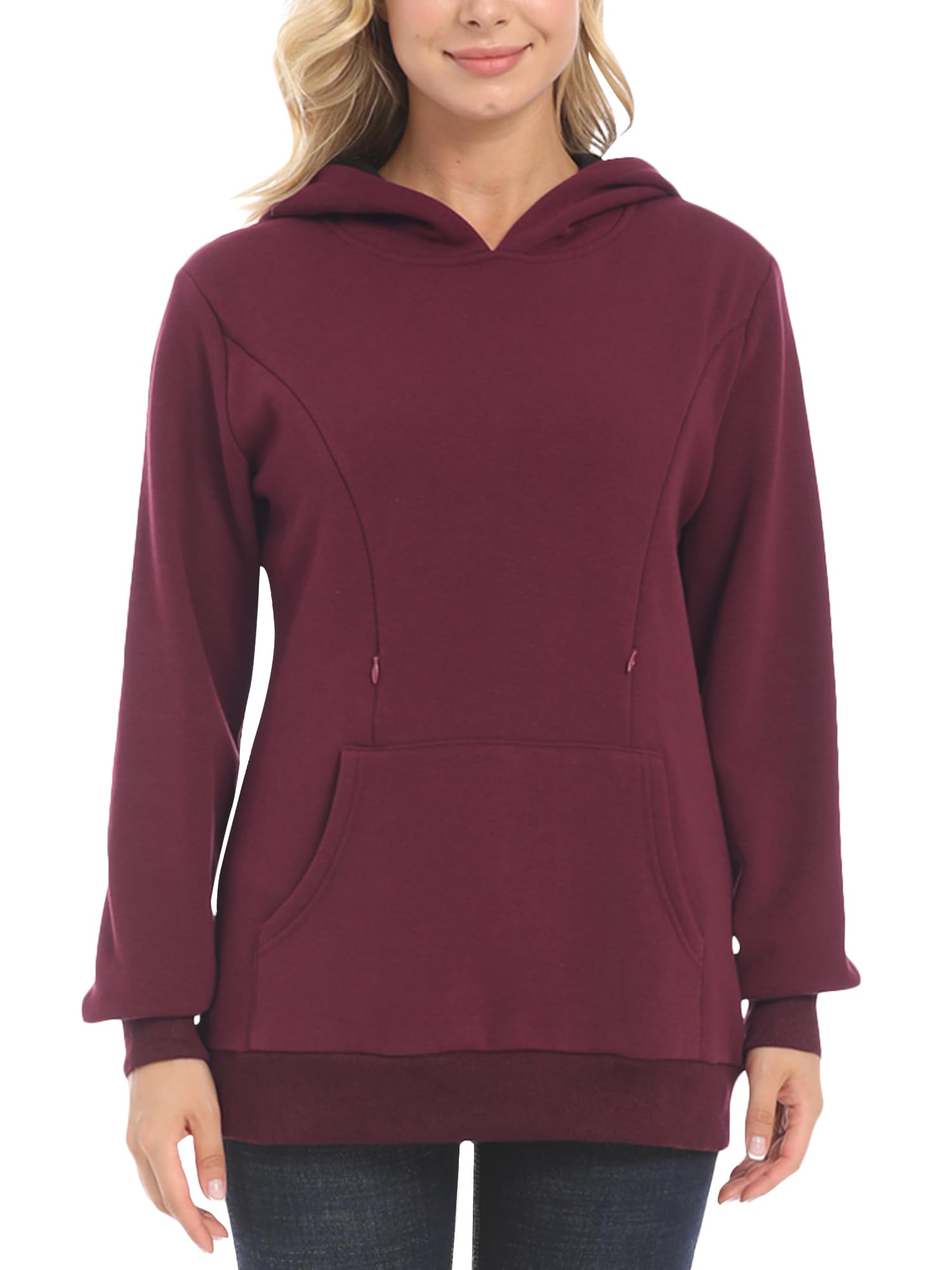 FEOYA Felpe con Cappuccio Premaman Moda Casual Caldo Felpa Allattamento Donna Invernali XS-XXL